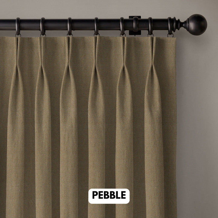 Pinch Pleated Woven Herringbone Linen Curtains UK - Natural Texture | Standard & Made to Measure