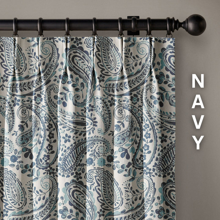 Organic Linen Paisley Pinch Pleat Curtains | Made to Measure | 5 Colours | Blackout Option Available