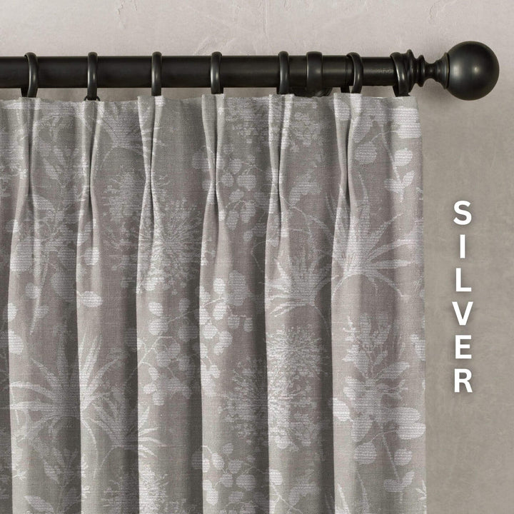 Floral Botanical Print Linen Curtains | 9 Colors | Pinch Pleated | Standard & Made-to-Order Sizes