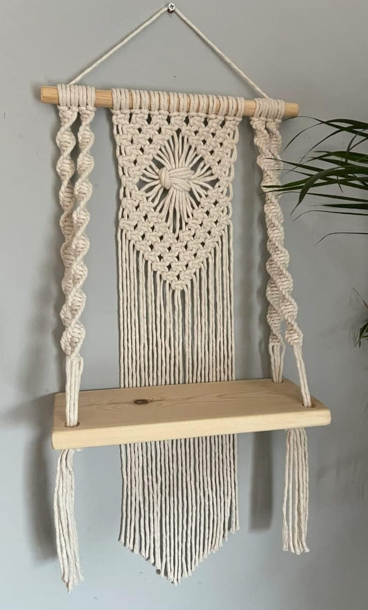 Bohemian Macrame Wall Shelf - Handmade Hanging Shelf for Plants & Decor