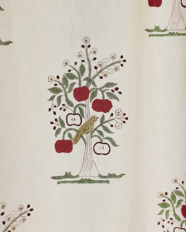 Cream & Red Hand Block Printed Linen Curtains | Apple Tree Design