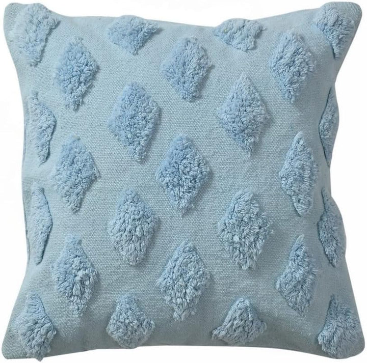 Textured Cushion Cover with Diamond Pattern | 40x40cm | Blue | Tufted Cotton | Handmade