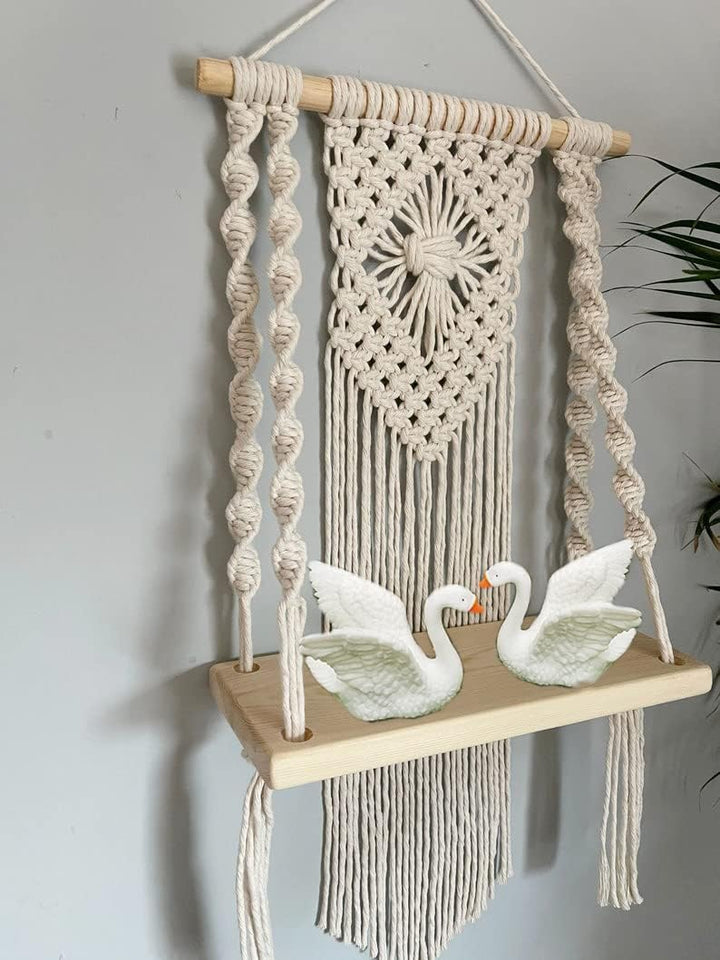 Bohemian Macrame Wall Shelf - Handmade Hanging Shelf for Plants & Decor