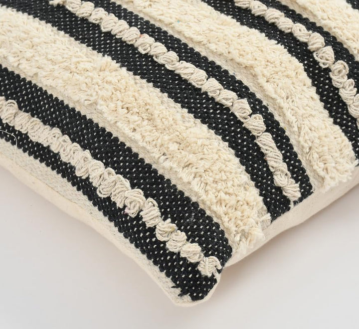 Black & White Striped Cushion Cover | Textured Cotton | 40x40cm | Modern Home Decor