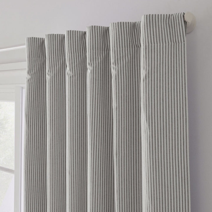 Oxford Stripe Linen Curtains | Standard & Made to Measure | Light Filtering or Blackout Liners Gray