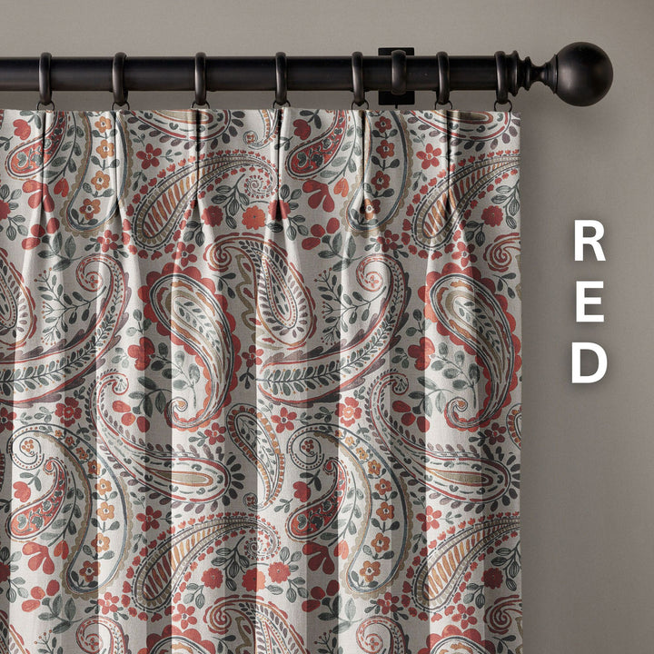 Organic Linen Paisley Pinch Pleat Curtains | Made to Measure | 5 Colours | Blackout Option Available