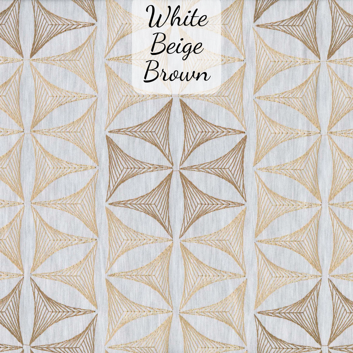 Geometric Embroidered Linen Sheer Curtains | Pinch Pleated | Opaque Privacy Light Filtering Curtains | Standard & Made to Measure