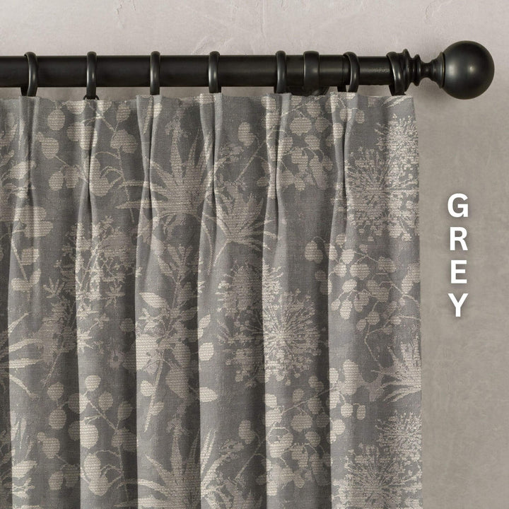 Floral Botanical Print Linen Curtains | 9 Colors | Pinch Pleated | Standard & Made-to-Order Sizes