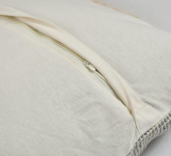 Bohemian Handmade Cotton Cushion Cover 40x40cm - Grey & Beige Zigzag Pattern, Fringe & Tassels