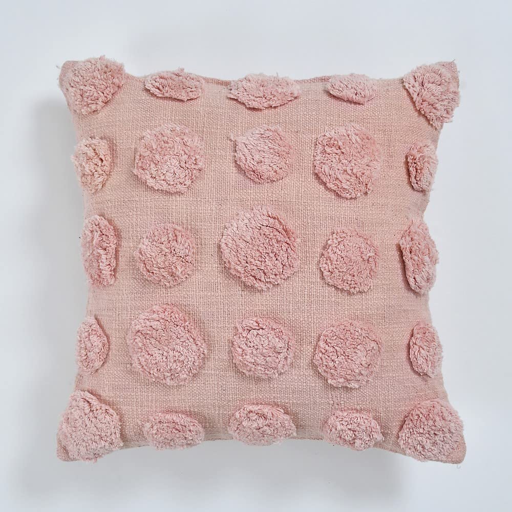 Pink Polka Dot Cushion Cover | 40x40cm | Tufted Organic Cotton | Handmade