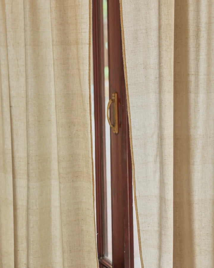 Natural Linen Curtains with Blue Tassels | Rod Pocket