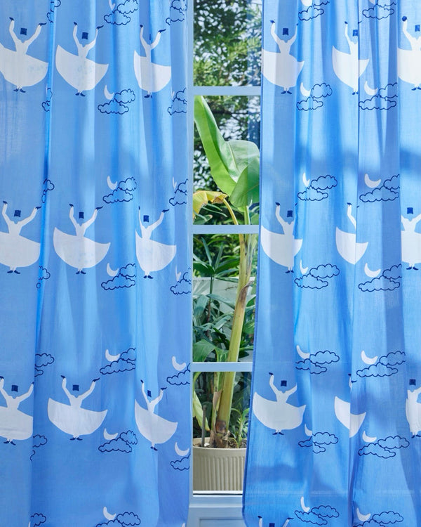 Blue Hand Block Printed Linen Curtains | Whirling Dervish Design