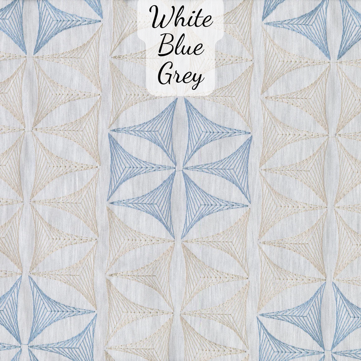 Geometric Embroidered Linen Sheer Curtains | Pinch Pleated | Opaque Privacy Light Filtering Curtains | Standard & Made to Measure