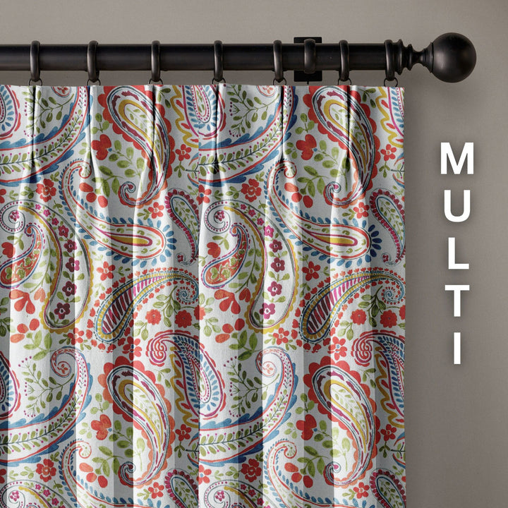 Organic Linen Paisley Pinch Pleat Curtains | Made to Measure | 5 Colours | Blackout Option Available