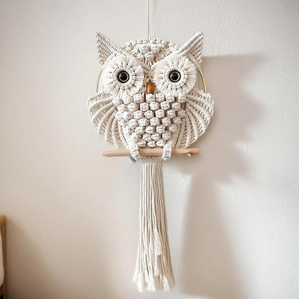 Handmade Macrame Owl Wall Hanging | Bohemian Decor | Cotton Rope Art