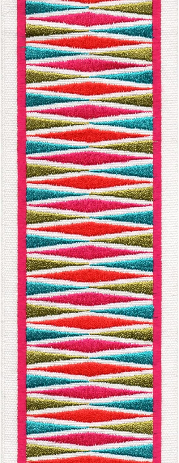Cotton Canvas Curtain Trim with Eye Design - 10cm Decorative Border Ribbon By The Metre Ivory Red Multi
