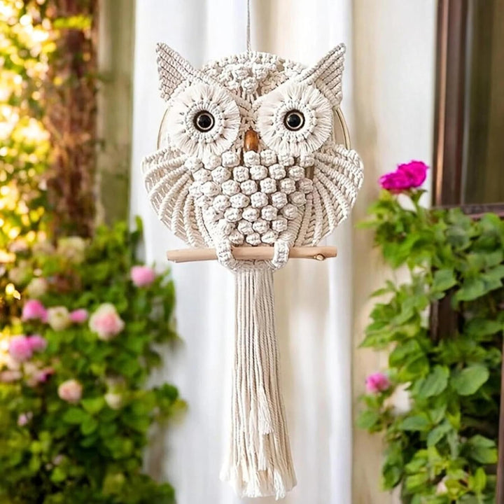 Handmade Macrame Owl Wall Hanging | Bohemian Decor | Cotton Rope Art