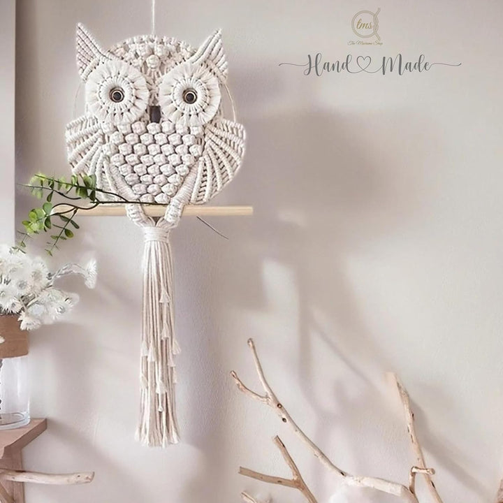 Handmade Macrame Owl Wall Hanging | Bohemian Decor | Cotton Rope Art