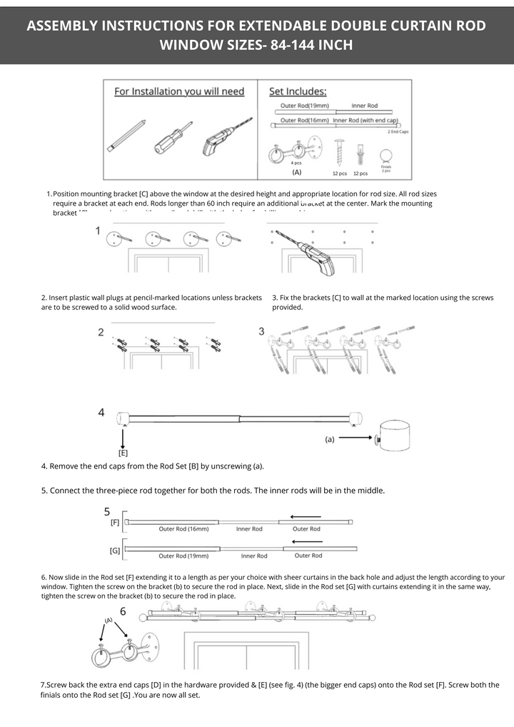 Gold Double Curtain Pole | Rustproof & Heavy Duty | Extendable Telescopic | 28-144 Inch