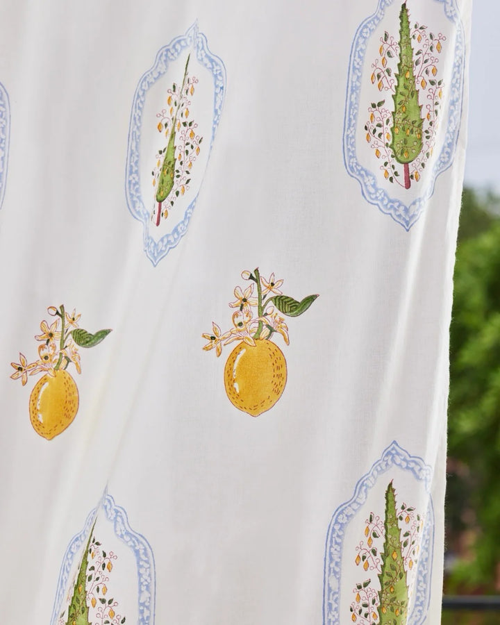 Summer Linen Curtains | Hand Block Printed Citrus Design | Standard & Custom Sizing