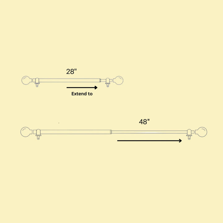 Extendable Curtain Rod Beige with Wooden Finials | 24-144 Inch | Adjustable Pole Set with Brackets, Screws & Plugs | Strong 25kg Capacity