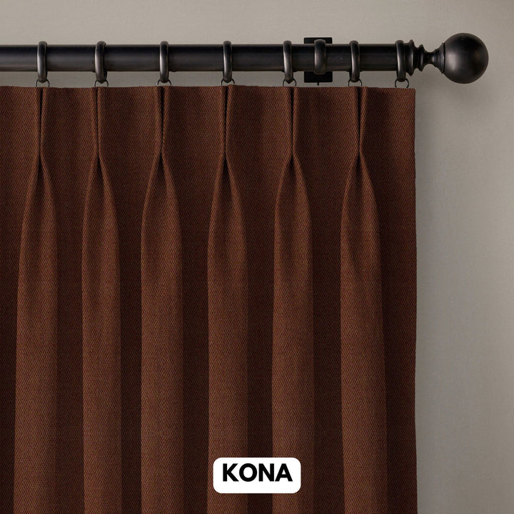 Pinch Pleated Woven Herringbone Linen Curtains UK - Natural Texture | Standard & Made to Measure