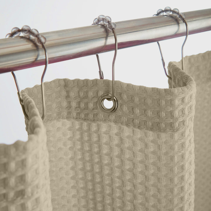 Beige Organic Cotton Waffle Shower Curtain | Neutral & Stylish | Mold Resistant | Quick Dry