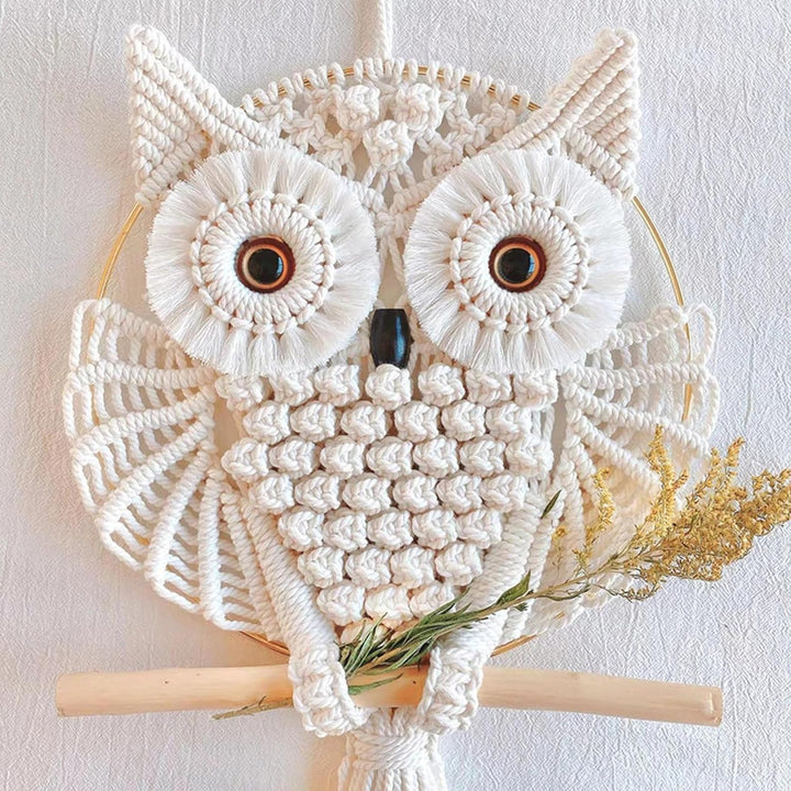 Handmade Macrame Owl Wall Hanging | Bohemian Decor | Cotton Rope Art