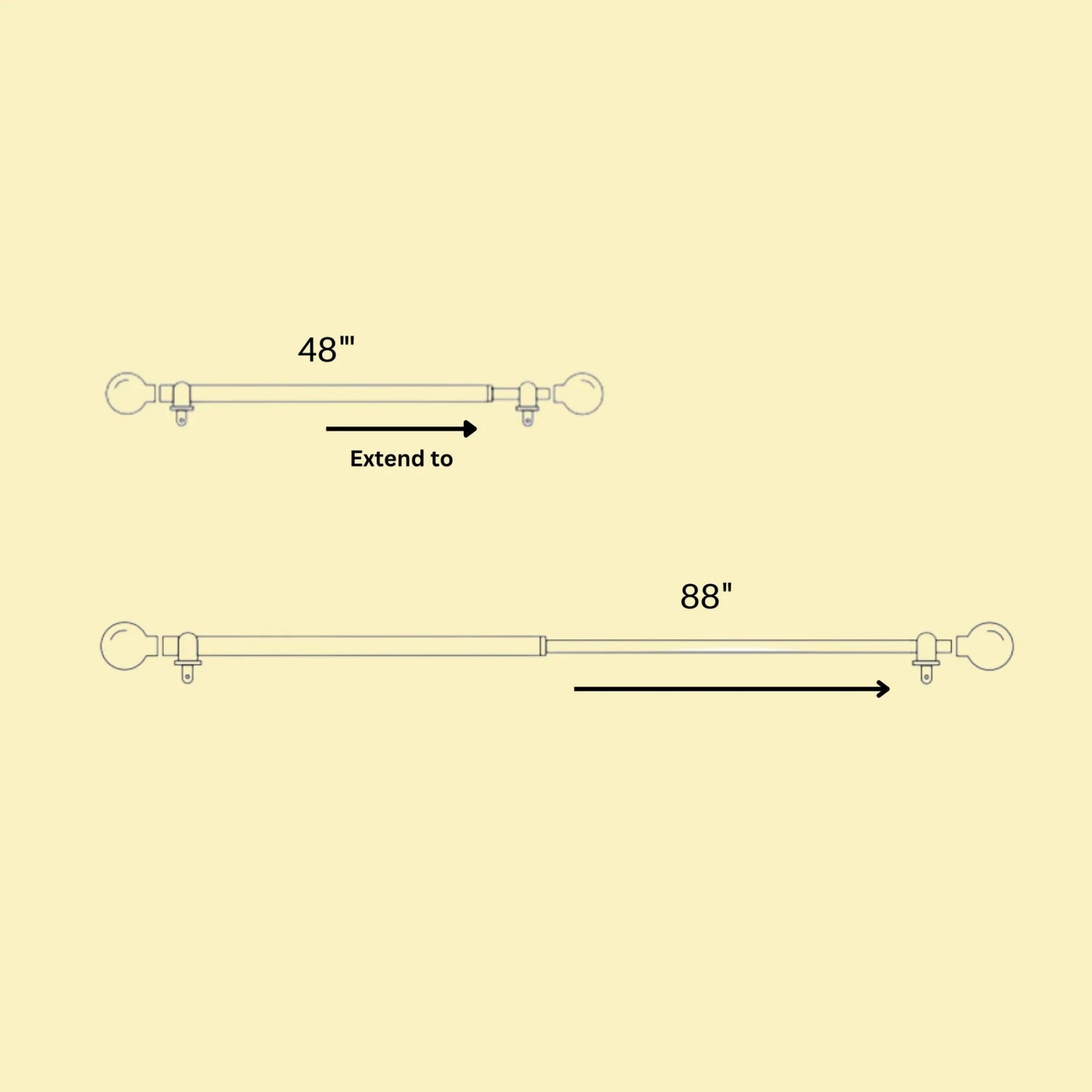 Black Extendable Curtain Pole | 19mm | Textured Ceramic Finials | 61-366cm