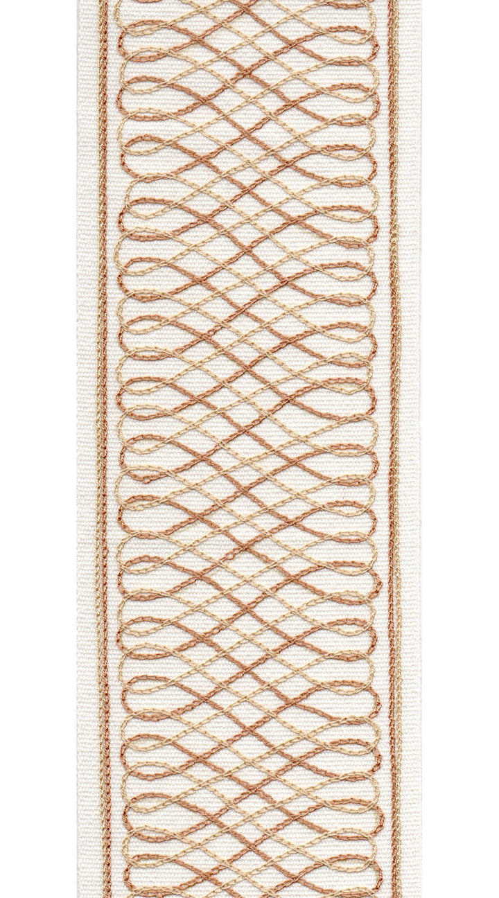 Geometric Lattice Cotton Canvas Trim | 4 Inch (10.16cm) | Wide Embroidered Border | 5 Colours | By The Metre Ivory Blush