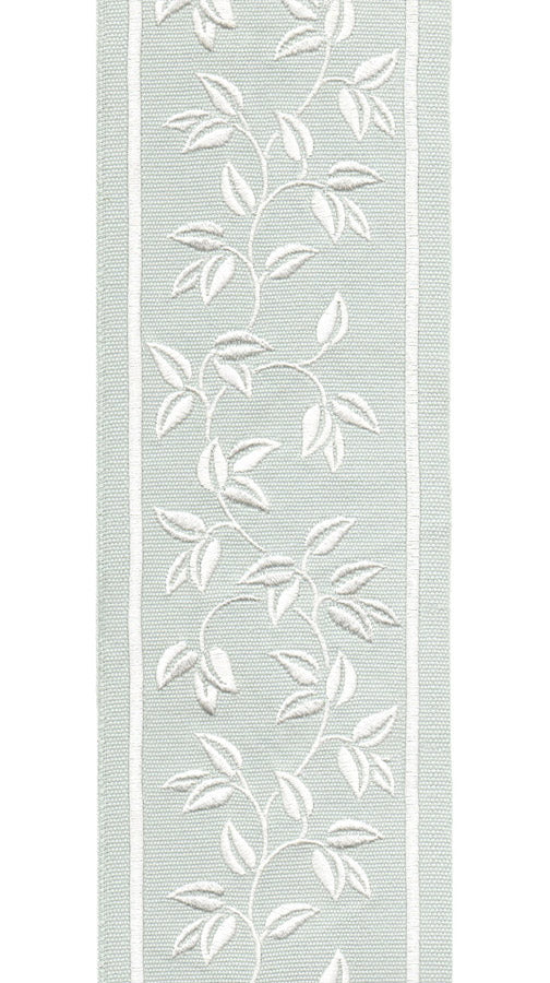 Decorative Trim Border | 10 CM Wide Cotton Canvas | Embroidered Leaf Vine | Aqua, Taupe, Ivory | Sold by the Metre Aqua White