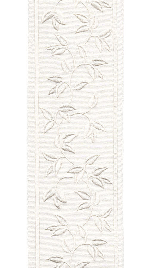 Decorative Trim Border | 10 CM Wide Cotton Canvas | Embroidered Leaf Vine | Aqua, Taupe, Ivory | Sold by the Metre Ivory White