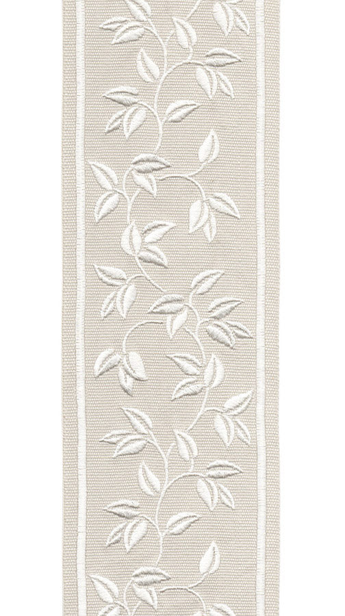 Decorative Trim Border | 10 CM Wide Cotton Canvas | Embroidered Leaf Vine | Aqua, Taupe, Ivory | Sold by the Metre Taupe Cream