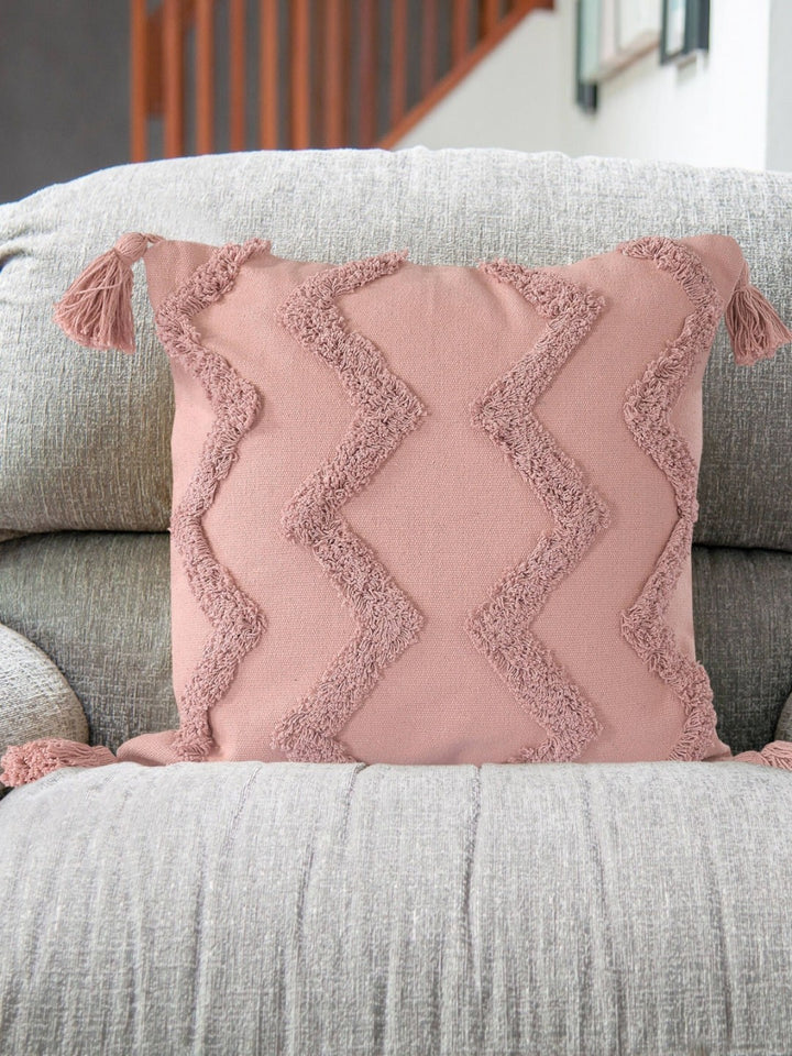 Pink Tufted Cushion Cover | 45x45cm Cotton | Handmade with Tassels | Boho Home Decor