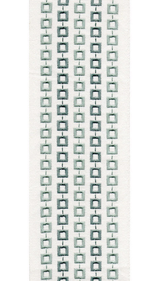 Embroidered Geometric Trim Border | 10cm Wide Cotton Canvas Trimming | Sold By The Metre Ivory Teal Turquoise