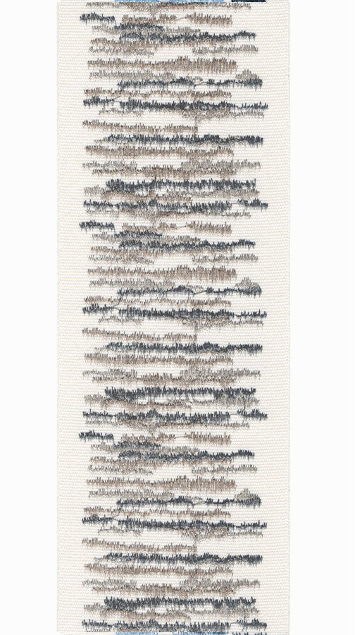 Embroidered Linear Striped Trim | 10cm Wide Cotton Canvas Trimming | Sold By The Metre Grey and Taupe