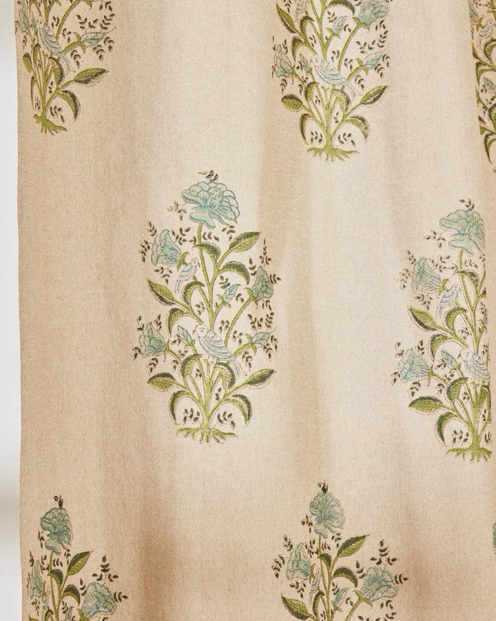 Hand Block Printed Linen Curtains | Bird & Floral Motif | Standard & Custom Lengths