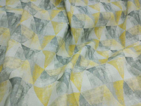 Geometric Print Hemp Fabric | Yellow & Grey | Organic | 145gsm | 147cm Wide