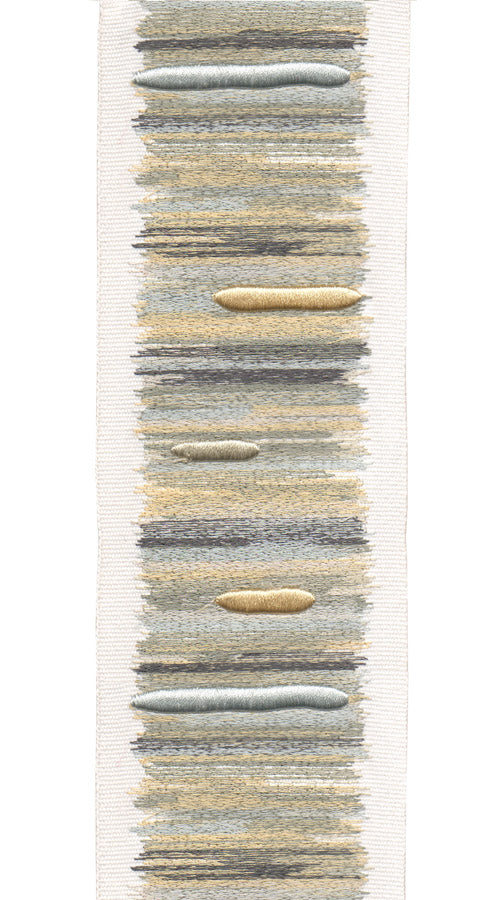 Embroidered Trim with Abstract Stripes | 10cm Cotton Canvas Trimming | Sold By The Metre Ivory Gold