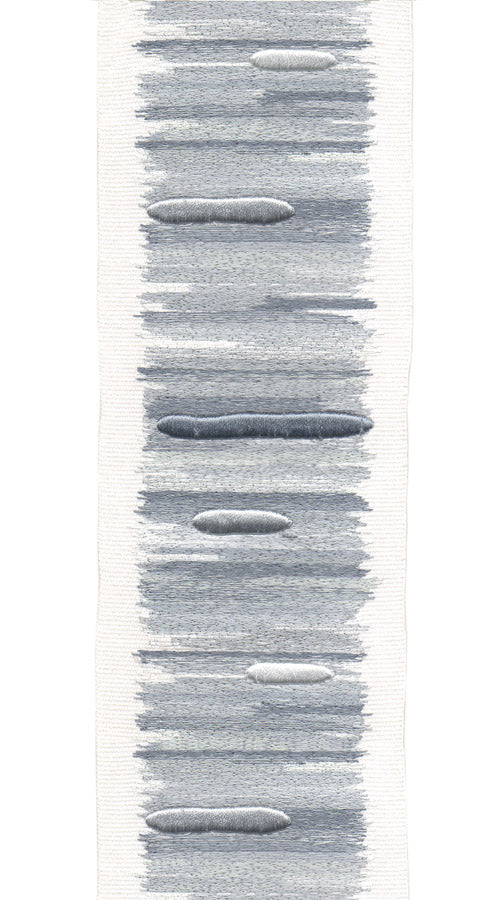 Embroidered Trim with Abstract Stripes | 10cm Cotton Canvas Trimming | Sold By The Metre Ivory Grey