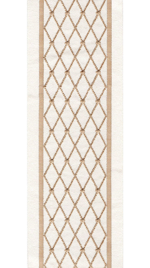 Embroidered Lattice Trim | 10cm Wide Cotton Canvas Border Lace | Curtain, Cushion & Craft Trimming by the Metre Ivory - Copper