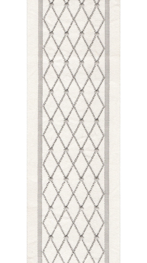 Embroidered Lattice Trim | 10cm Wide Cotton Canvas Border Lace | Curtain, Cushion & Craft Trimming by the Metre Ivory - Silver Grey
