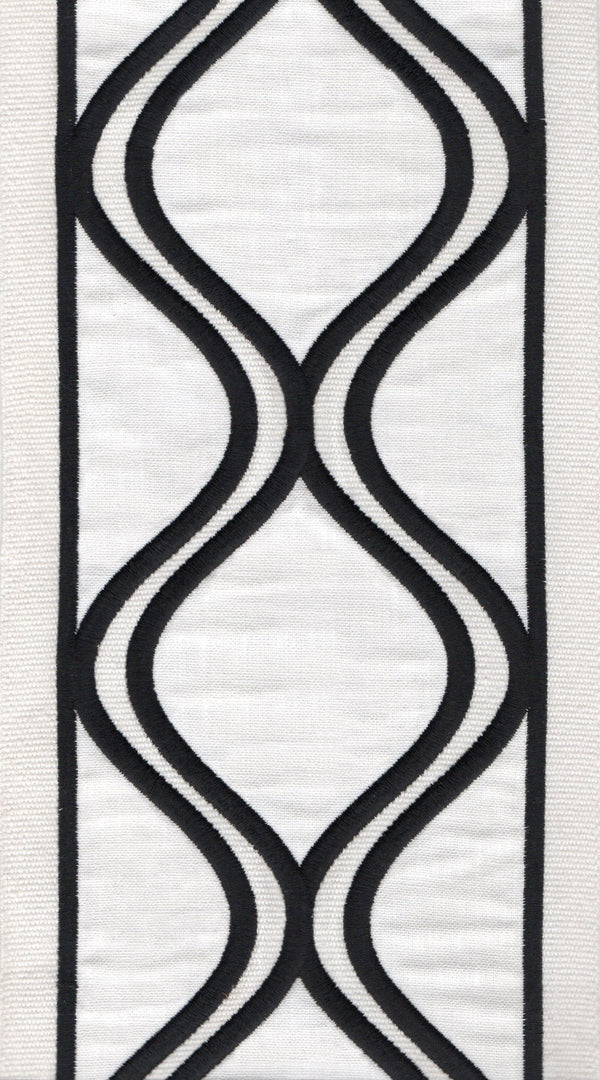 Extra Wide Cotton Canvas Ogee Embroidered Trim | 6 Inch (15.24cm) | 3 Colours | By The Metre Ivory Black