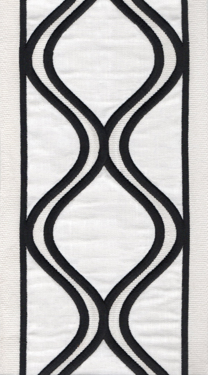 Extra Wide Cotton Canvas Ogee Embroidered Trim | 6 Inch (15.24cm) | 3 Colours | By The Metre Ivory Black