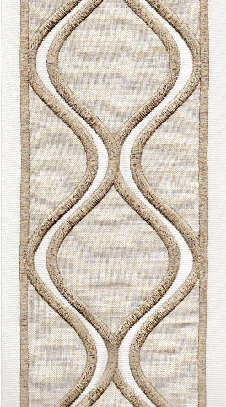 Extra Wide Cotton Canvas Ogee Embroidered Trim | 6 Inch (15.24cm) | 3 Colours | By The Metre Ivory Gold