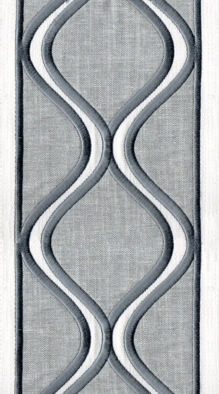 Extra Wide Cotton Canvas Ogee Embroidered Trim | 6 Inch (15.24cm) | 3 Colours | By The Metre Ivory Grey