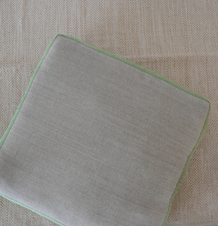Large Floor Cushion (20x20") for Lounging & Meditation - Grey with Green Piping - 100% Cotton - Eco-Friendly