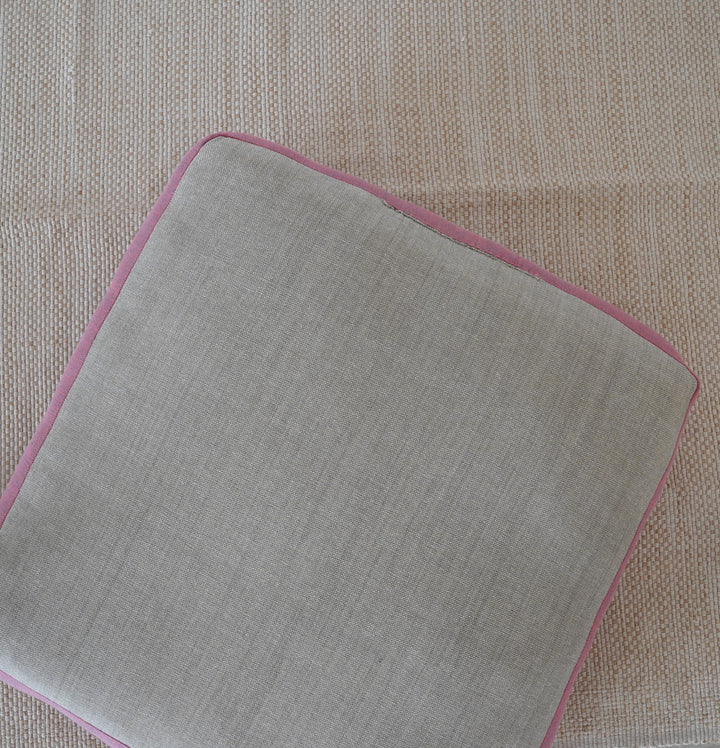 Large Floor Cushion (20x20") for Lounging & Meditation - Grey with Mauve Piping - 100% Cotton - Eco-Friendly