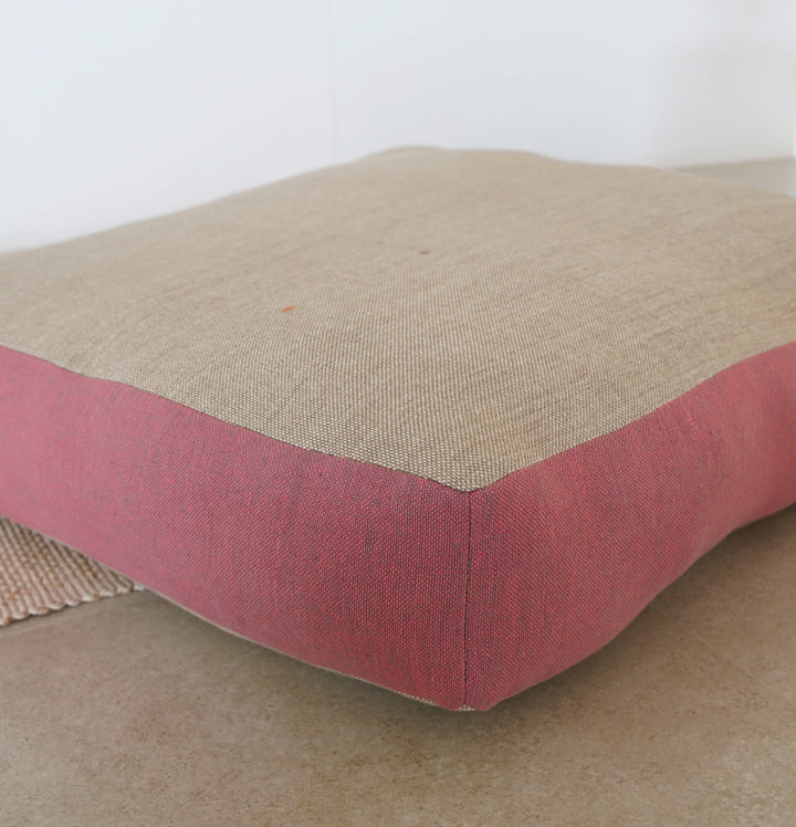 Large Floor Cushion (20x20") for Lounging & Meditation - Grey with Mauve Piping - 100% Cotton - Eco-Friendly