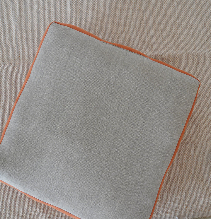 Large Floor Cushion (20x20") for Lounging & Meditation - Grey with Burnt Orange Piping - 100% Cotton - Eco-Friendly